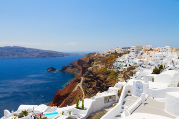 Oia, traditional greek village and Aegan sea, Greece