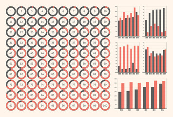 Vector set ring diagrams, infographics for your business presentation, from 0 to 100 percent