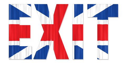 Word Exit written in capital letters over United Kingdom flag