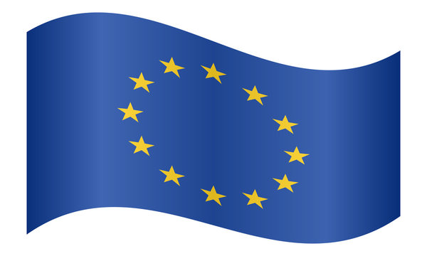 Flag of Europe, European Union, waving on white