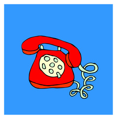 Hand drawn vector illustration "Red telephone". Cartoon style.