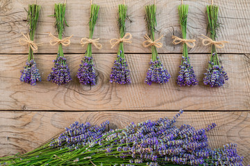 Still life with lavender on an old rustic wooden table