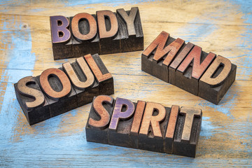 body, mind, soul and spirit word abstract