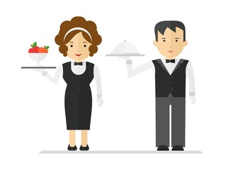 waitress and waiter in black suit