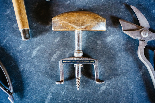 Overhead view of wine barrel bung extractor