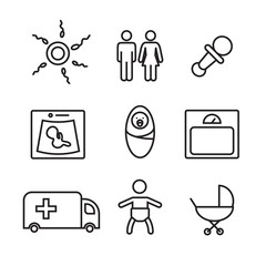 Medicine and pregnancy vector line icons set