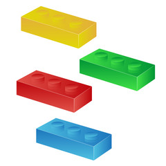 Construction toy cubes. Connector bricks. 3D isometric set