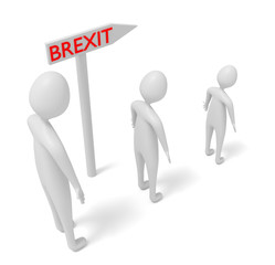 Brexit: guidepost with 3d men, 3d illustration