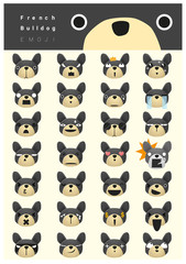 French bulldog emoji icons, vector, illustration