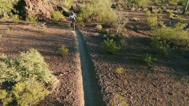 Aerial Shot of Biker on Southwestern Desert Trail