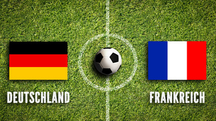 Fußballrasen mit Flaggen von Deutschland und Frankreich © fotogestoeber