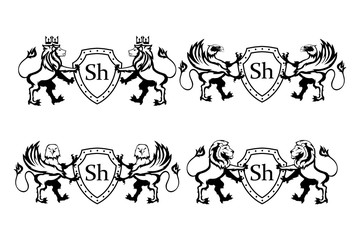set of  Heraldry griffin and lion logo