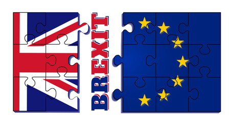 Brexit. Euro Puzzle and one Puzzle Piece With Great Britain Flag