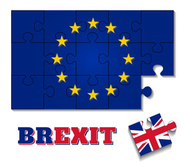 Brexit. Euro Puzzle and one Puzzle Piece With Great Britain Flag