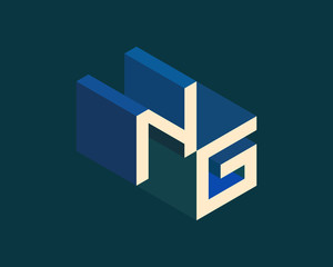NG isometric 3D letter logo. three-dimensional stock vector alphabet font typography design.