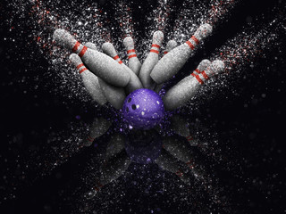 3D bowling skittles with glitter effect - obrazy, fototapety, plakaty