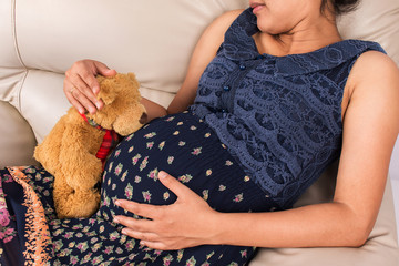 Pregnant Woman With Cute Teddy Bear