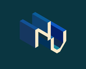 NV isometric 3D letter logo. three-dimensional stock vector alphabet font typography design.