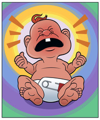 Big Scream / A baby in diapers starts to cry.