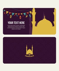 Muslim abstract greeting card with purple color background. vector illustration, great for card and banner.