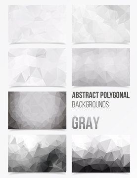 Triangulated abstract background in gray colour, set of backgrounds with low polygons motive