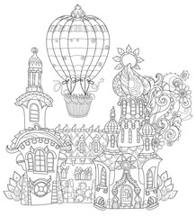 Vector cute fairy tale town doodle