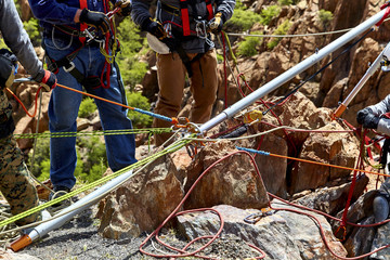 Fototapeta premium Rescue Workers setting up Vortex Multipod