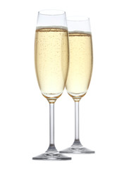 Glasses of champagne isolated on a white background