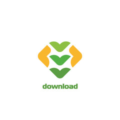 Download icon. Downloading logo. Arrow down green and yellow symbol.