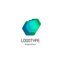 Isolated colorful vector polygonal gem logo. Blue,turqouise,green color jewelry logotype. Geometric hexagon shape.