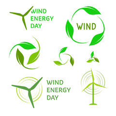 Obraz premium Wind energy logos set. Green logo collection.