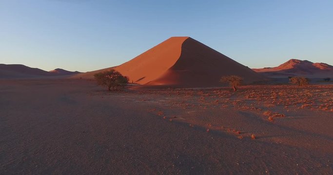 4K aerial view of parabolic sand dunes inside the Namib-Naukluft National Park 
