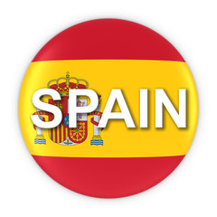 Spanish Flag Button with Spain Text 3D Illustration