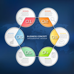 Design circle infographic 6 options,  Business concept infographic