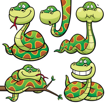 Vector Illustration of Cartoon Snake Character Set