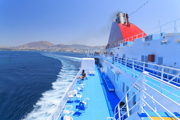 passegers ship  travels in agean sea, Greece, trails
