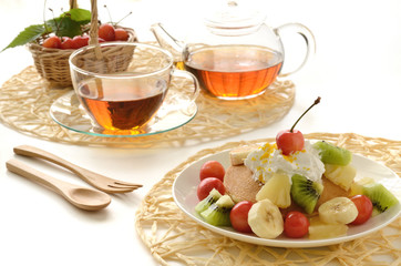 フルーツのパンケーキと紅茶 

