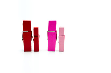 Colorful wooden clothespins isolated on white background