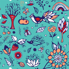 summer day elements set. stock vector. cartoon seamless pattern