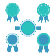Retro blue color set of ribbon, banner, badges.