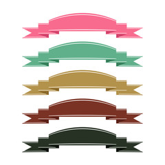 Retro color ribbon banner set isolated on white background.