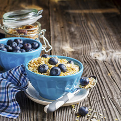 Healthy breakfast with cereal and blueberry
