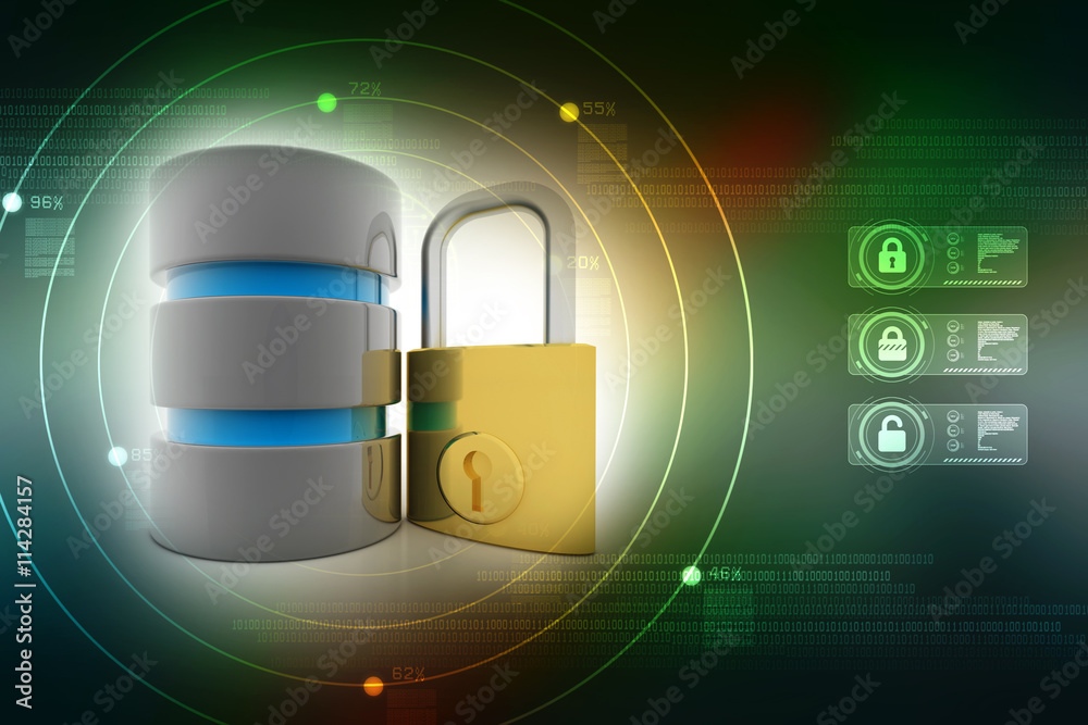 Poster 3d rendering database storage data base protected lock