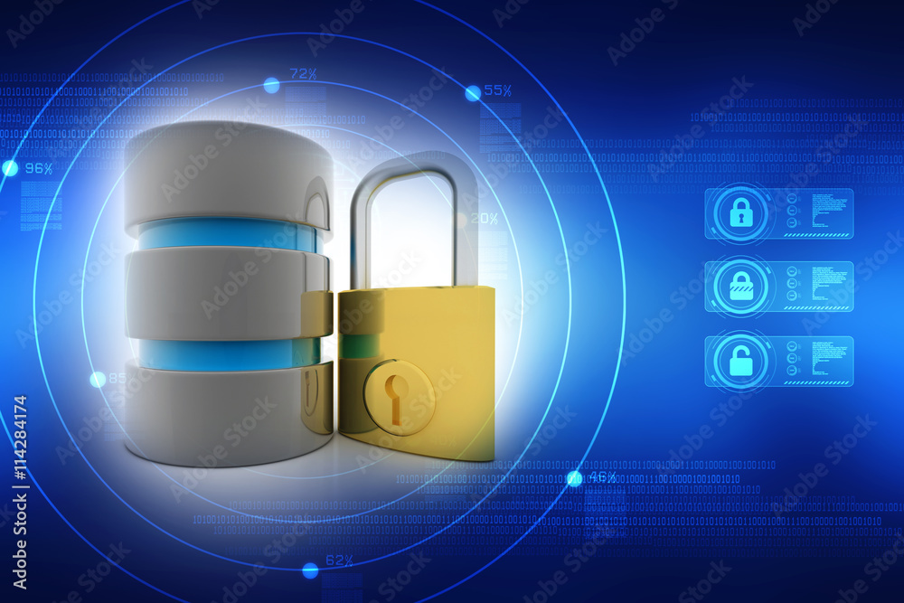 Poster 3d rendering database storage data base protected lock