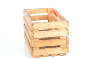 Wooden box on white background ,selective focus