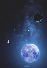 Naklejka premium Planets and Moon on a starry background.