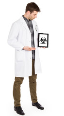 Doctor holding tablet - Warning! Biohazard!