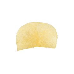 Single potato chip on white background.