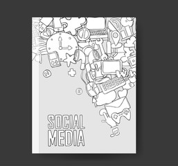Social network background with media icons book hand lettering a