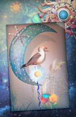 Starry sky background with fairytales moon,stars and bird. © Rosario Rizzo